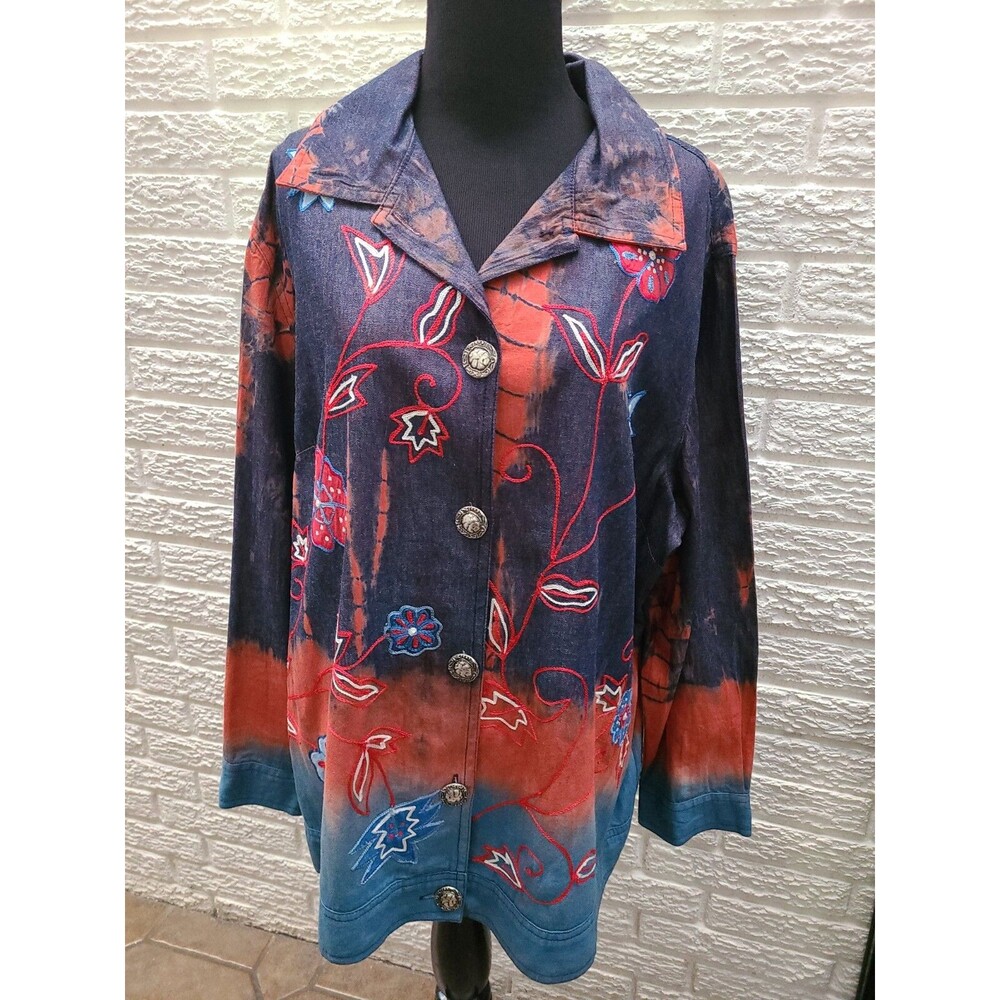 Indigo Moon Womens Sz 1XL Jean tribal  Dressy Fall Jacket RARE Embroidery Boho